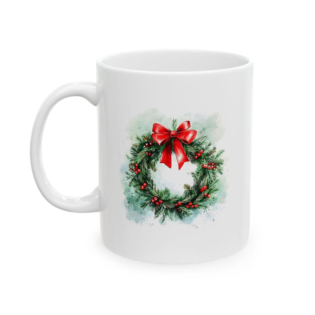 Christmas Wreath Ceramic Mug – Festive Holiday Coffee Cup (11oz, 15oz)