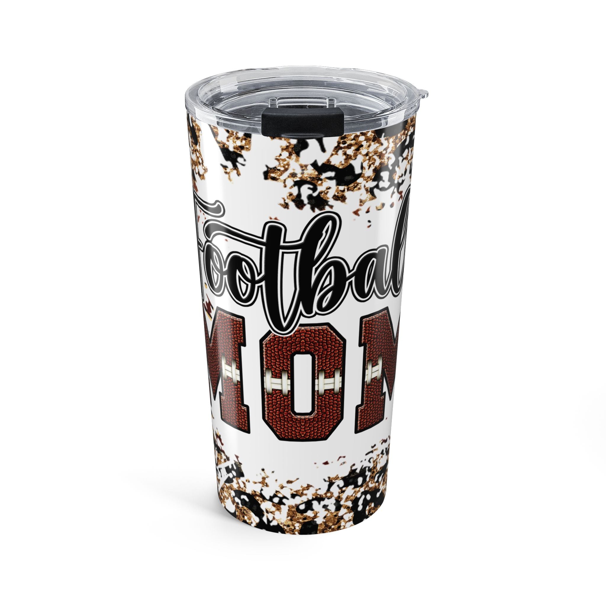 Football Mom Leopard Glitter Football Design 20oz Tumbler Insulated Travel Cup