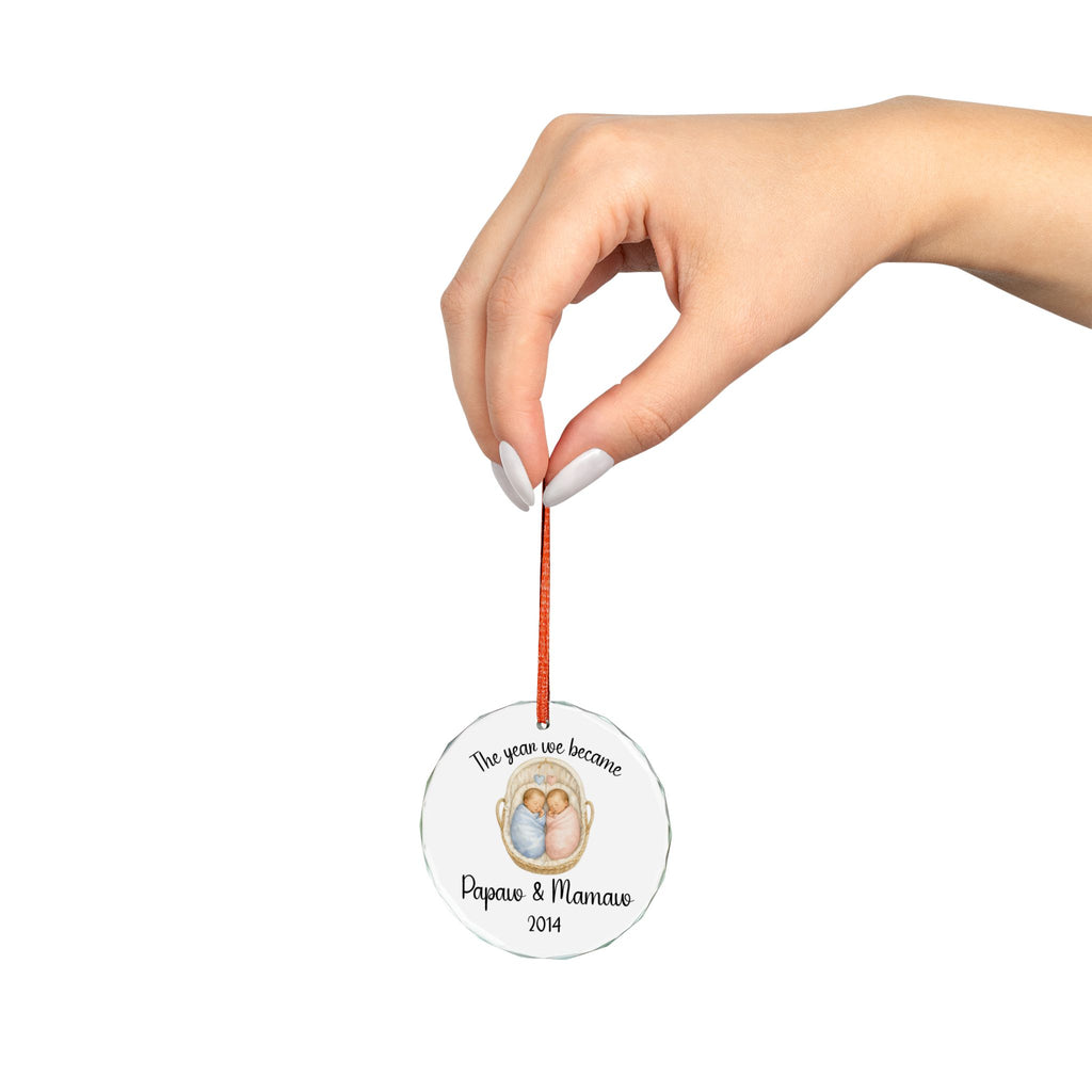 The Year We Became Papaw & Mamaw Ornament, Personalized New Grandparent Gift, Custom Glass Christmas Ornament, Twins Grandparent Keepsake