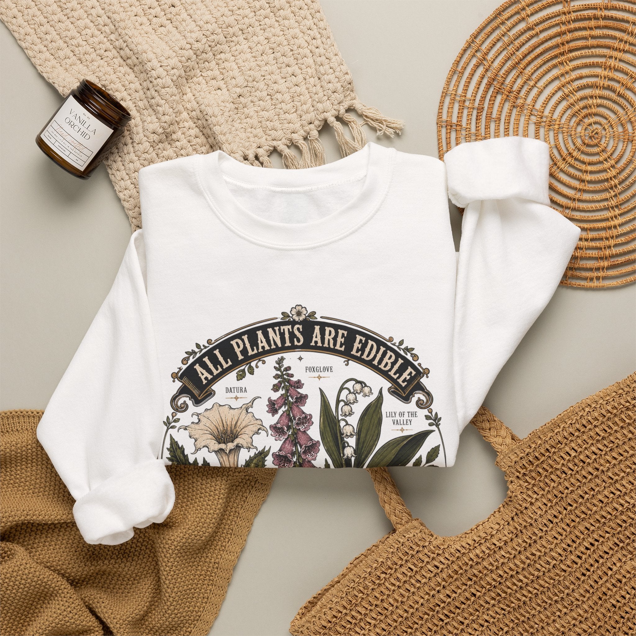 Skull & Poisonous Plants Sweatshirt — "All Plants Are Edible, Some Only Once" Crewneck