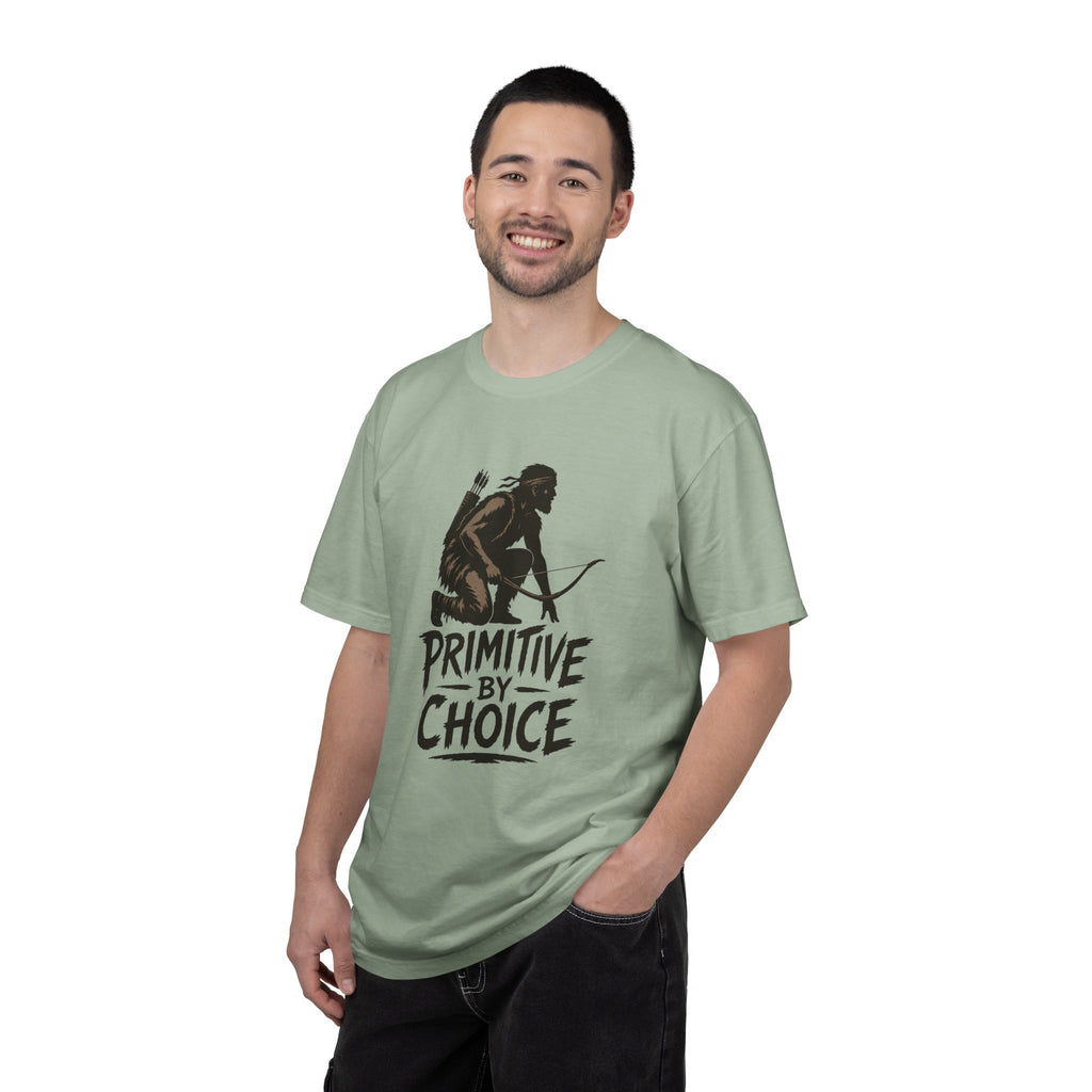 Comfort Colors Primitive By Choice T-Shirt — Caveman Bow Hunter Graphic Tee