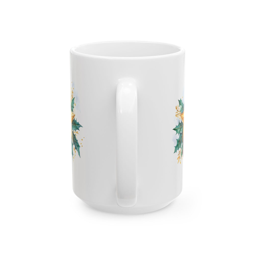 Holly & Gold Floral Ceramic Mug — Festive Christmas Coffee Cup (11oz/15oz)