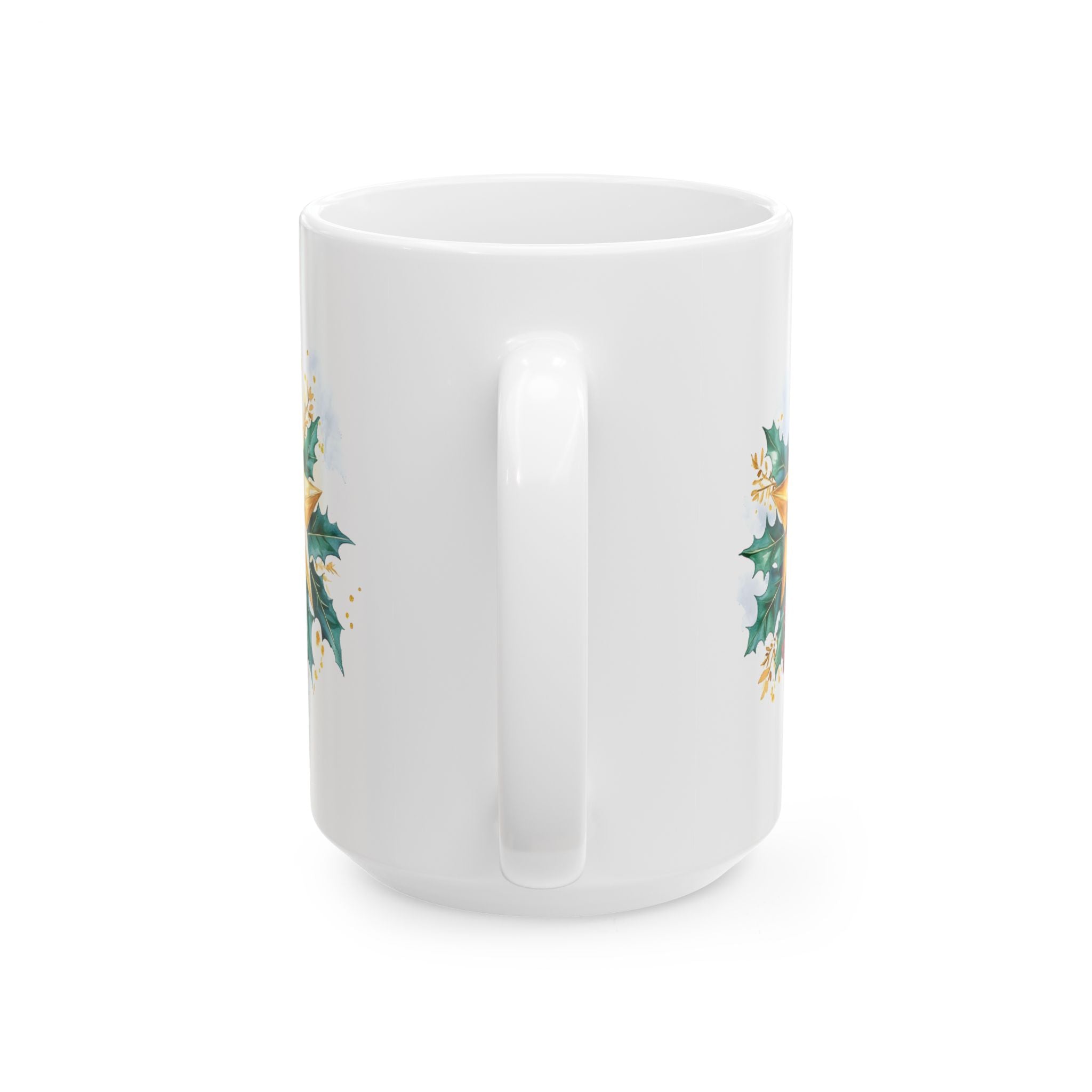 Holly & Gold Floral Ceramic Mug — Festive Christmas Coffee Cup (11oz/15oz)