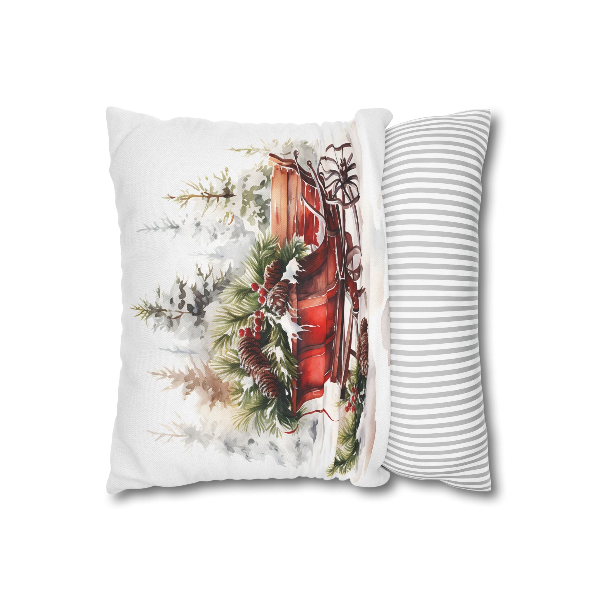 Vintage Red Sleigh Pillowcase | Christmas Holiday Winter Decor