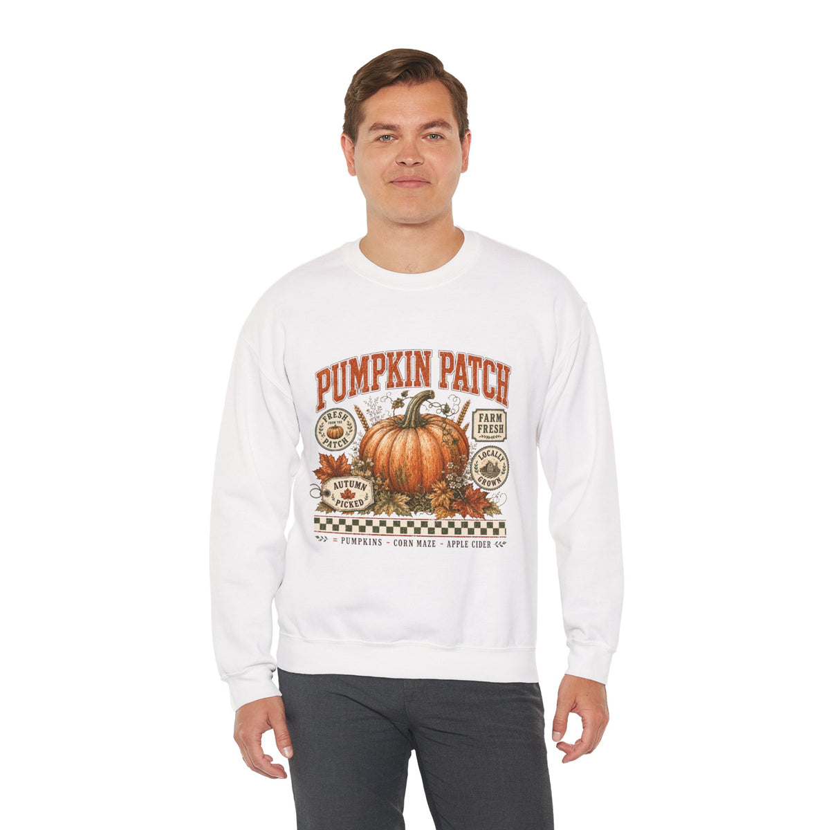 Pumpkin Patch Crewneck Sweatshirt — Vintage Autumn Farm Pumpkin Design