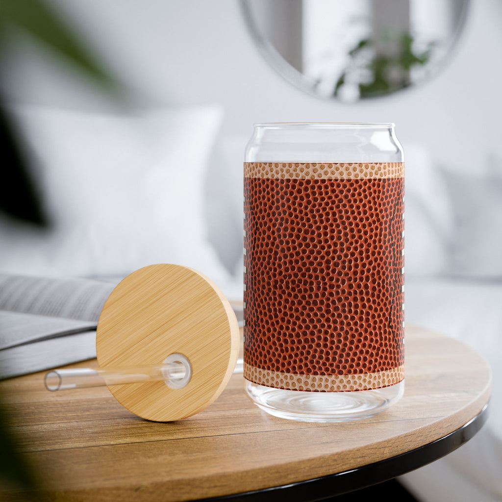 16oz Football Sipper Glass with Straw – Game Day Drink Jar