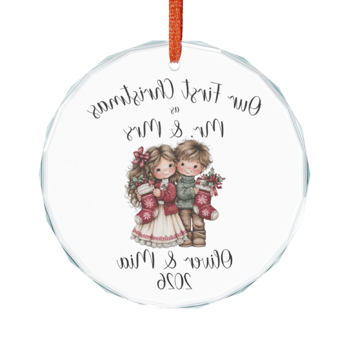 Our First Christmas as Mr & Mrs Ornament, Personalized Glass Newlywed Christmas Ornament 2026, Custom Names Wedding Gift with Gift Box