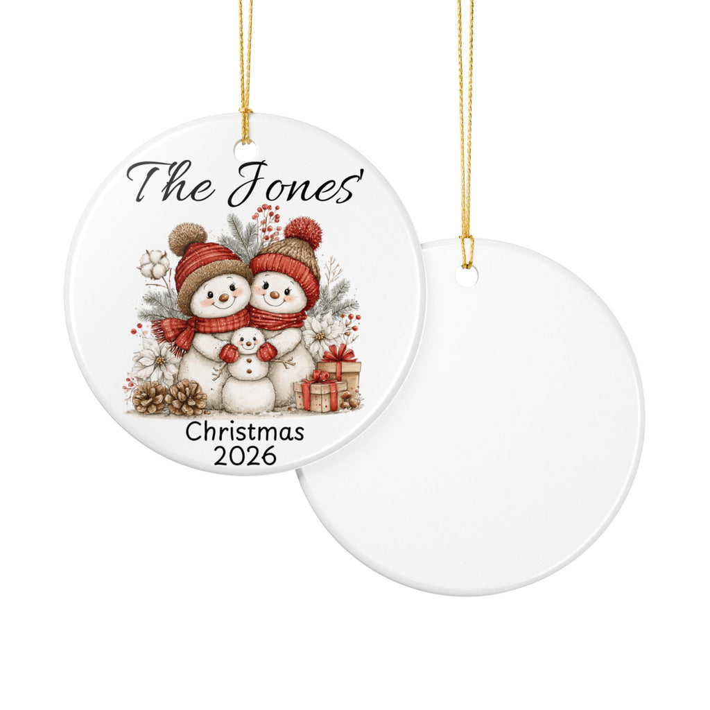 Snowman Family Christmas Ornament | Ceramic Holiday Decoration