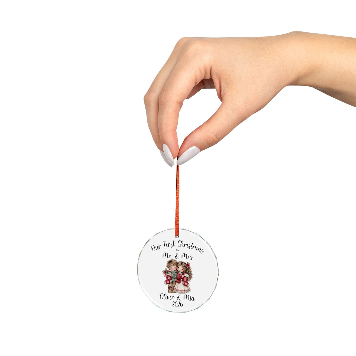 Our First Christmas as Mr & Mrs Ornament, Personalized Glass Newlywed Christmas Ornament 2026, Custom Names Wedding Gift with Gift Box