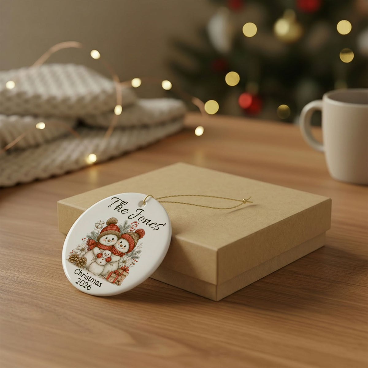 Snowman Family Christmas Ornament | Ceramic Holiday Decoration