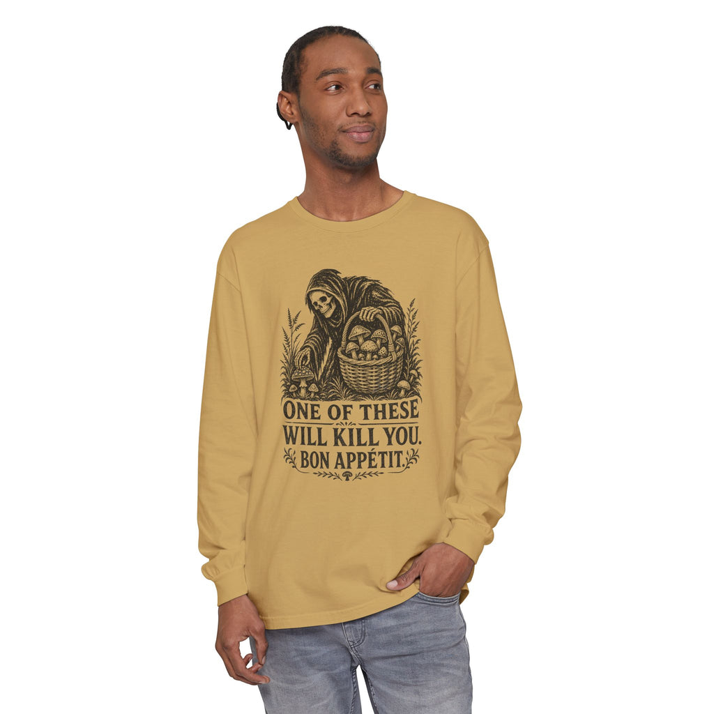 Comfort Colors Grim Reaper Harvest Long Sleeve Tee – "One of These Will Kill You. Bon Appétit."