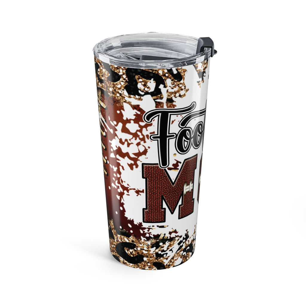 Football Mom Leopard Glitter Football Design 20oz Tumbler Insulated Travel Cup
