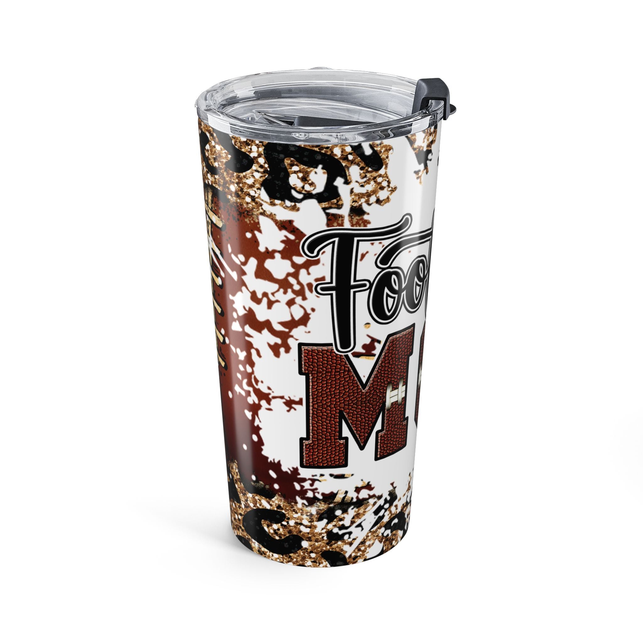 Football Mom Leopard Glitter Football Design 20oz Tumbler Insulated Travel Cup