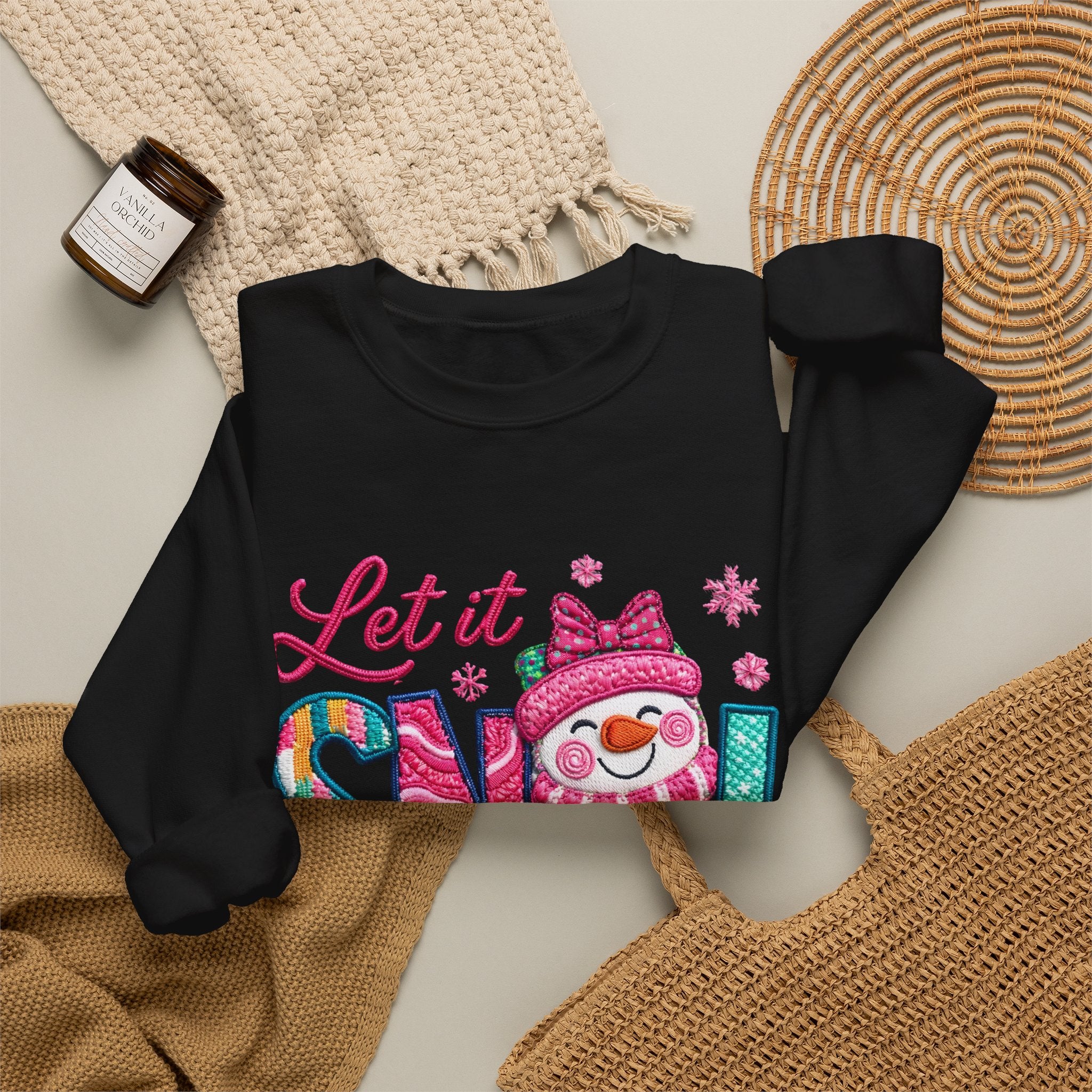 Let It Snow Crewneck Sweatshirt — Cute Snowman Winter Holiday Pullover