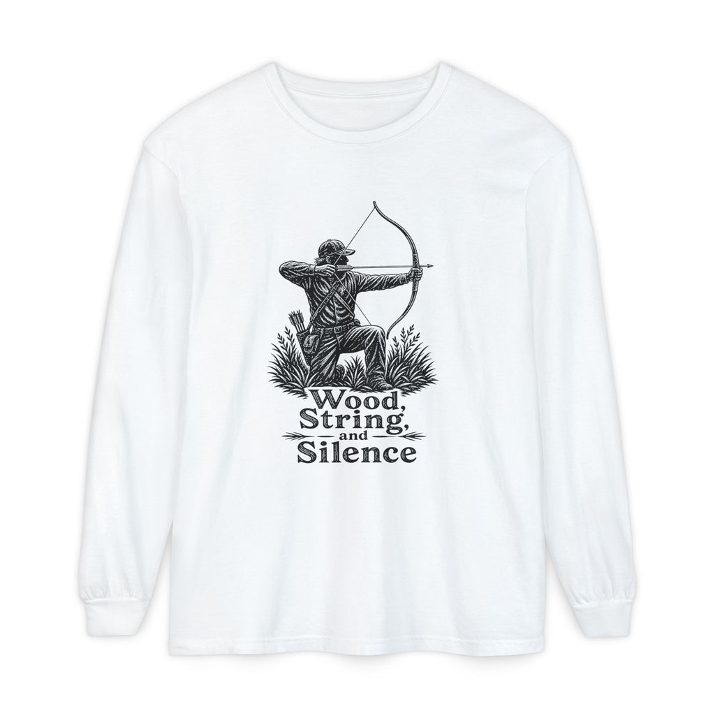 Comfort Colors Archery Long Sleeve Shirt — "Wood, String, and Silence" Vintage Archer Tee