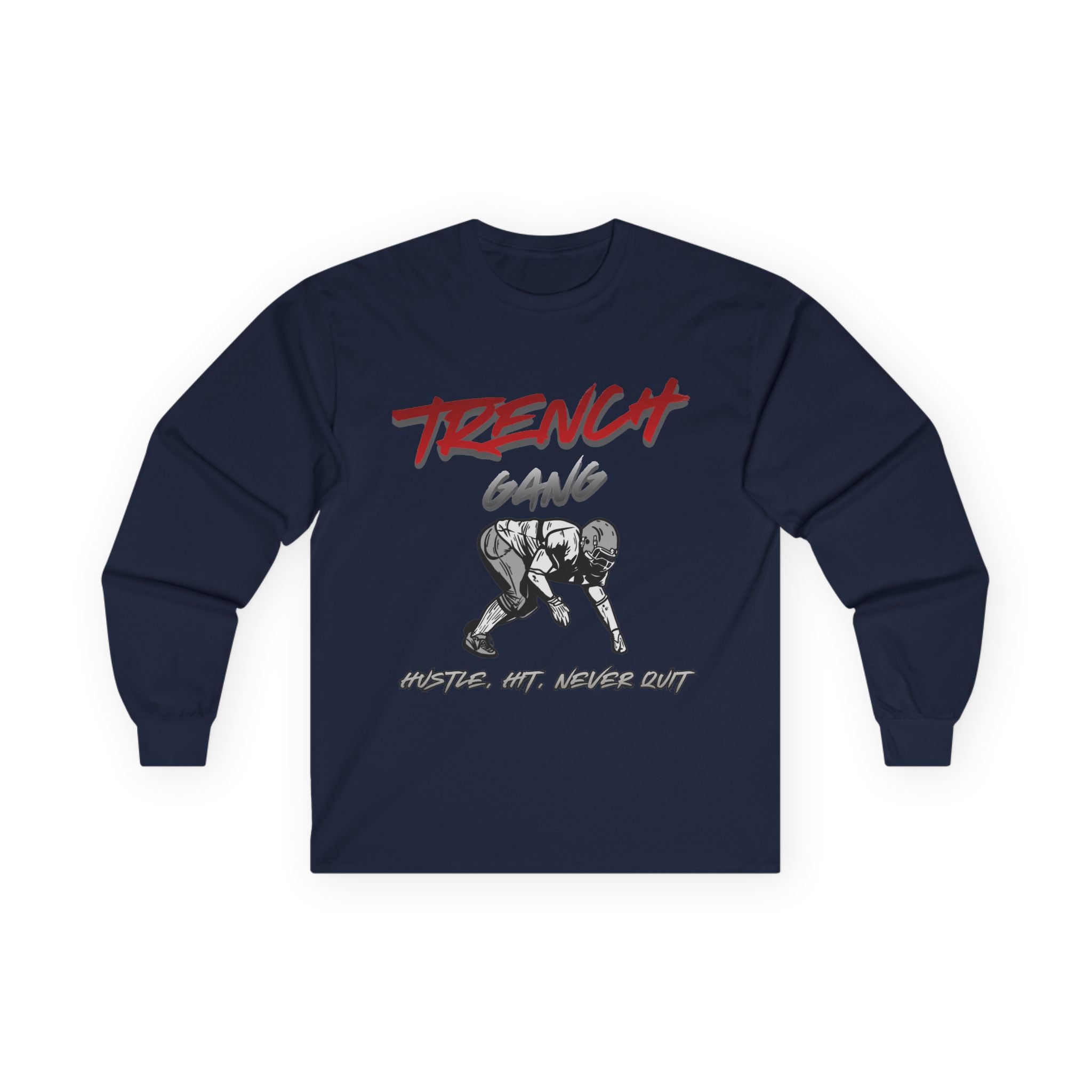 Trench Gang Football Long Sleeve Tee — Distressed Lineman Stance