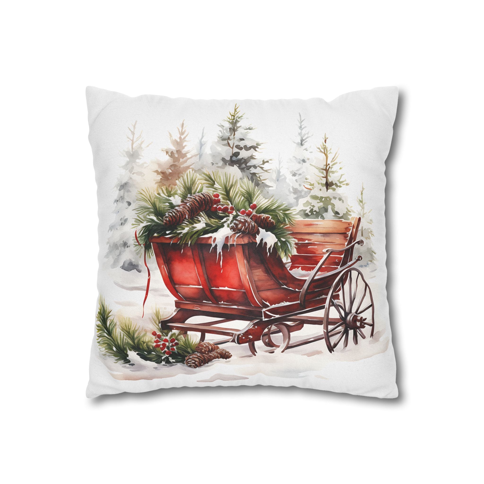 Vintage Red Sleigh Pillowcase | Christmas Holiday Winter Decor