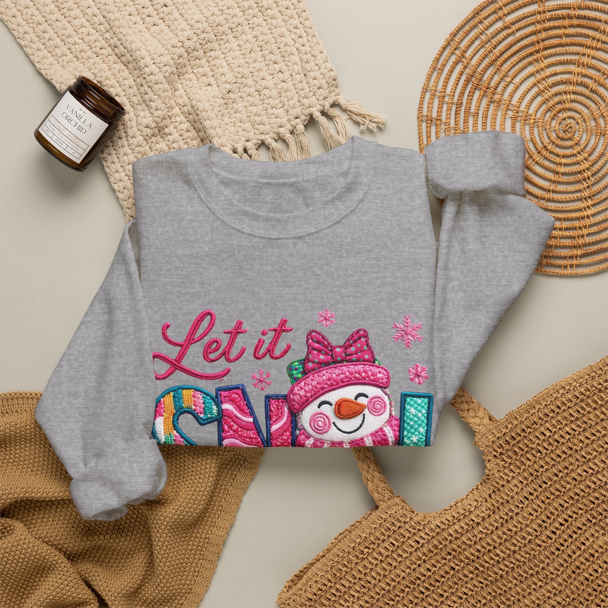 Let It Snow Crewneck Sweatshirt — Cute Snowman Winter Holiday Pullover