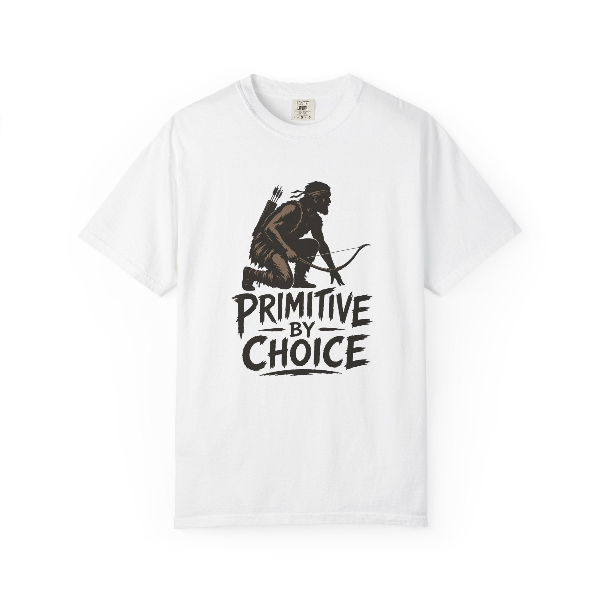 Comfort Colors Primitive By Choice T-Shirt — Caveman Bow Hunter Graphic Tee