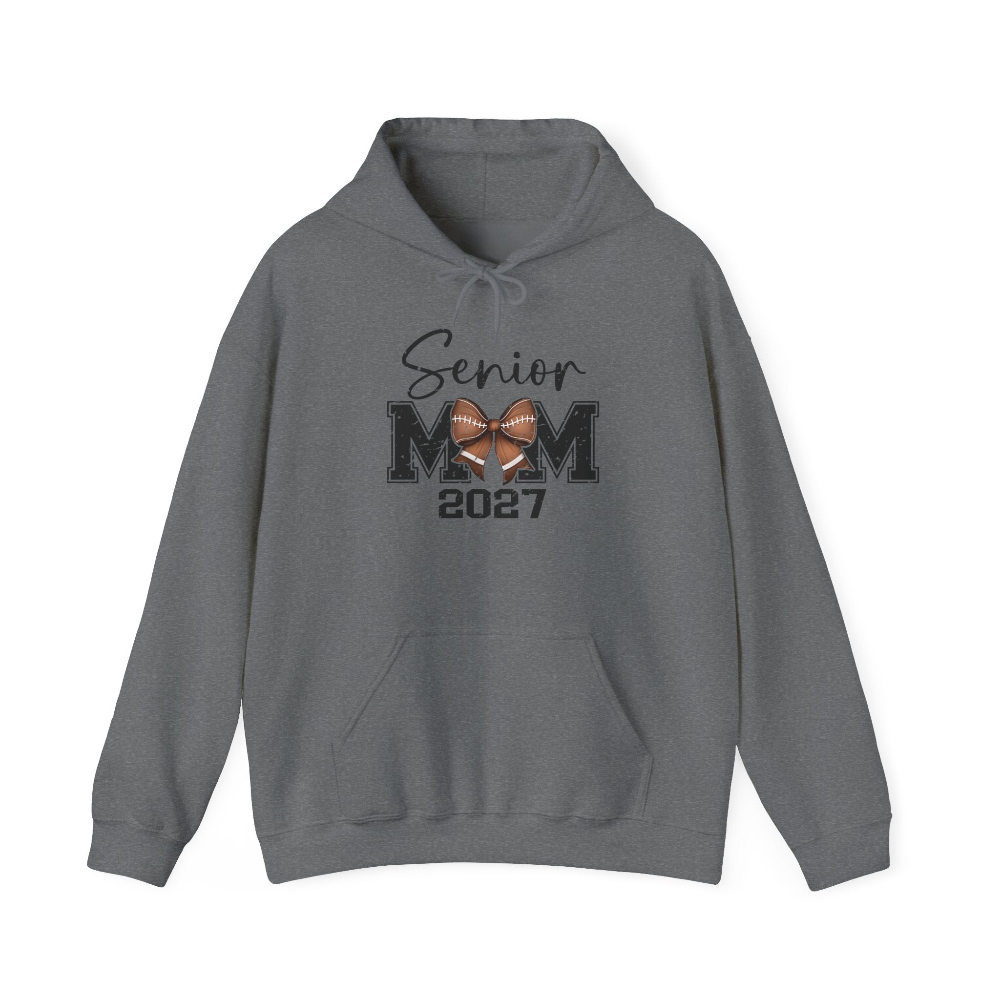 Senior Mom 2027 Hoodie — Football Bow Mom Graduation Sweatshirt