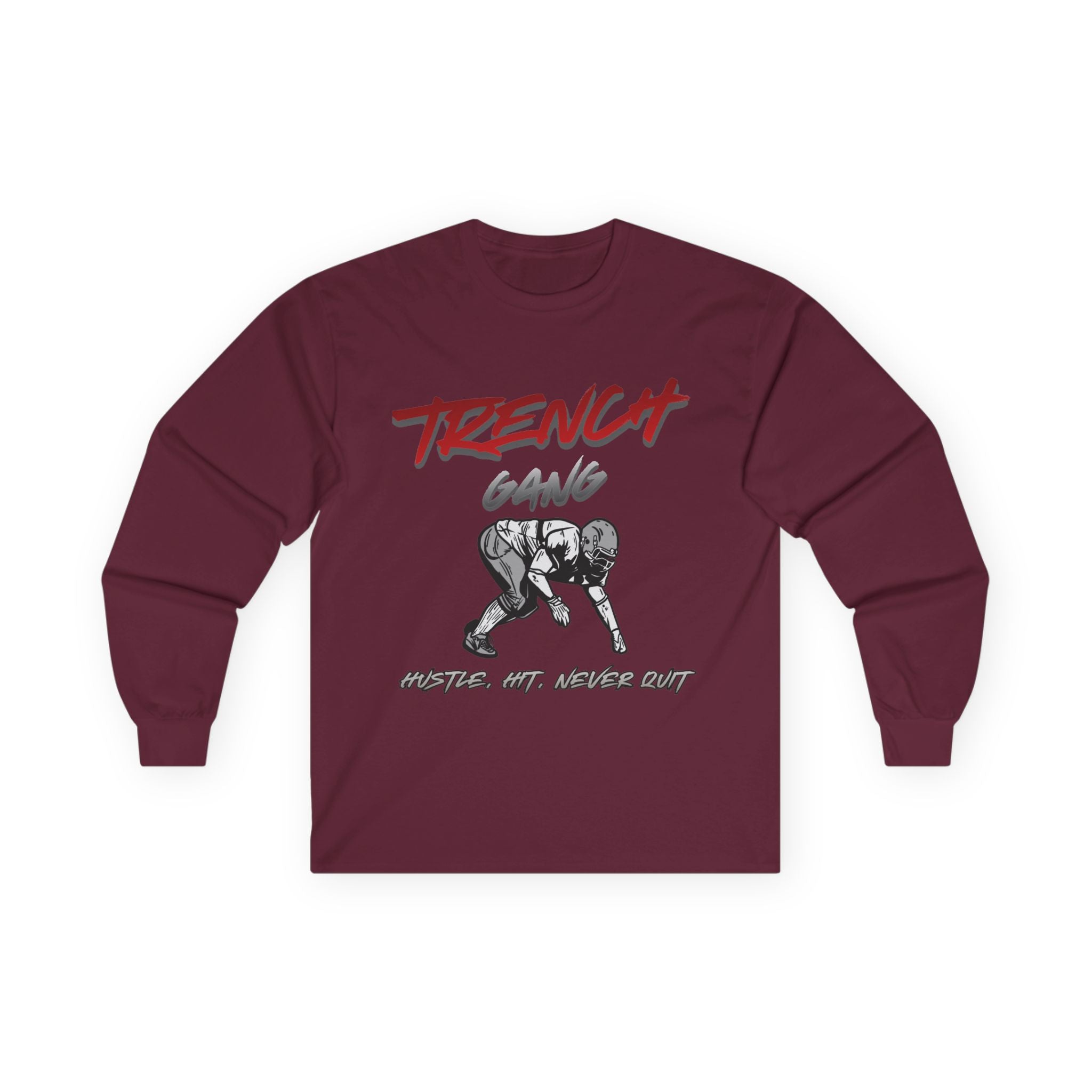 Trench Gang Football Long Sleeve Tee — Distressed Lineman Stance