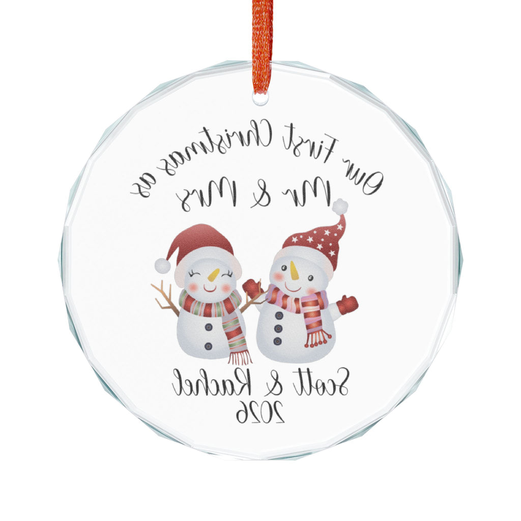 Our First Christmas as Mr & Mrs Glass Ornament | Snowman Couple Holiday Ornament