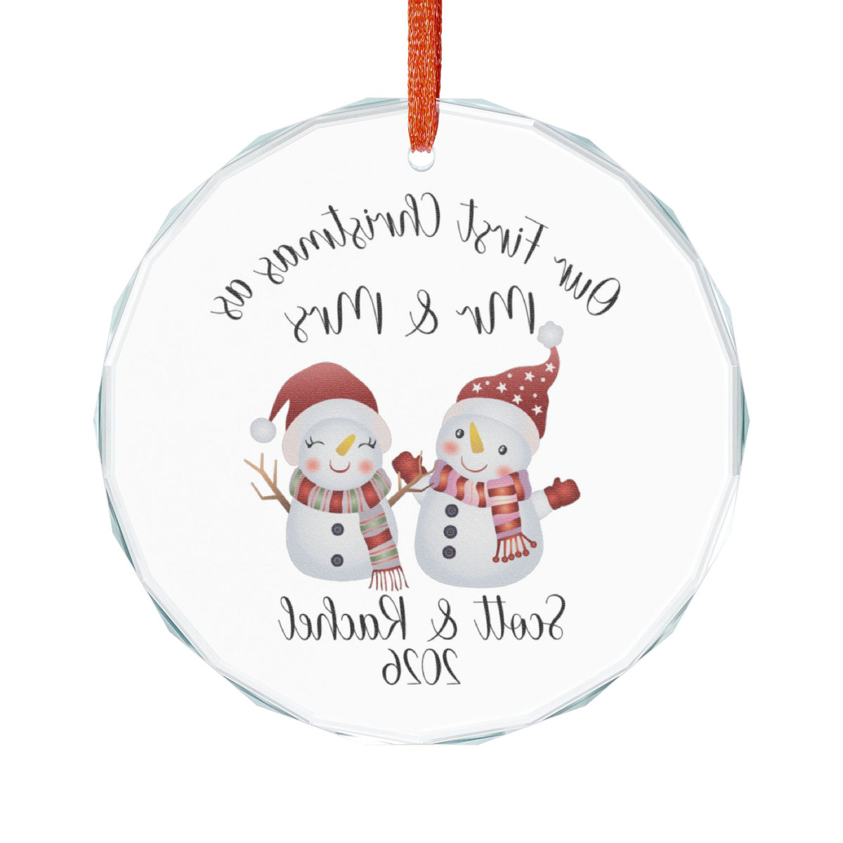 Our First Christmas as Mr & Mrs Glass Ornament | Snowman Couple Holiday Ornament