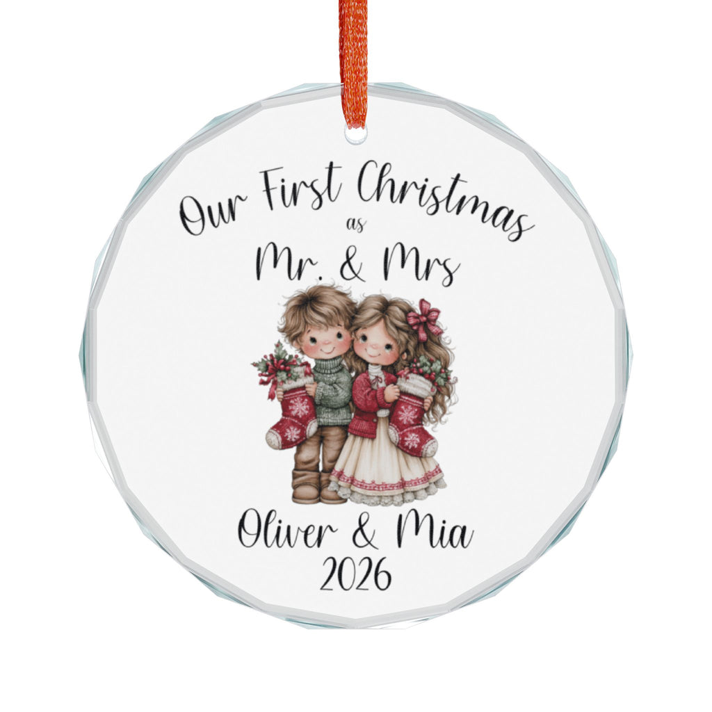 Our First Christmas as Mr & Mrs Ornament, Personalized Glass Newlywed Christmas Ornament 2026, Custom Names Wedding Gift with Gift Box