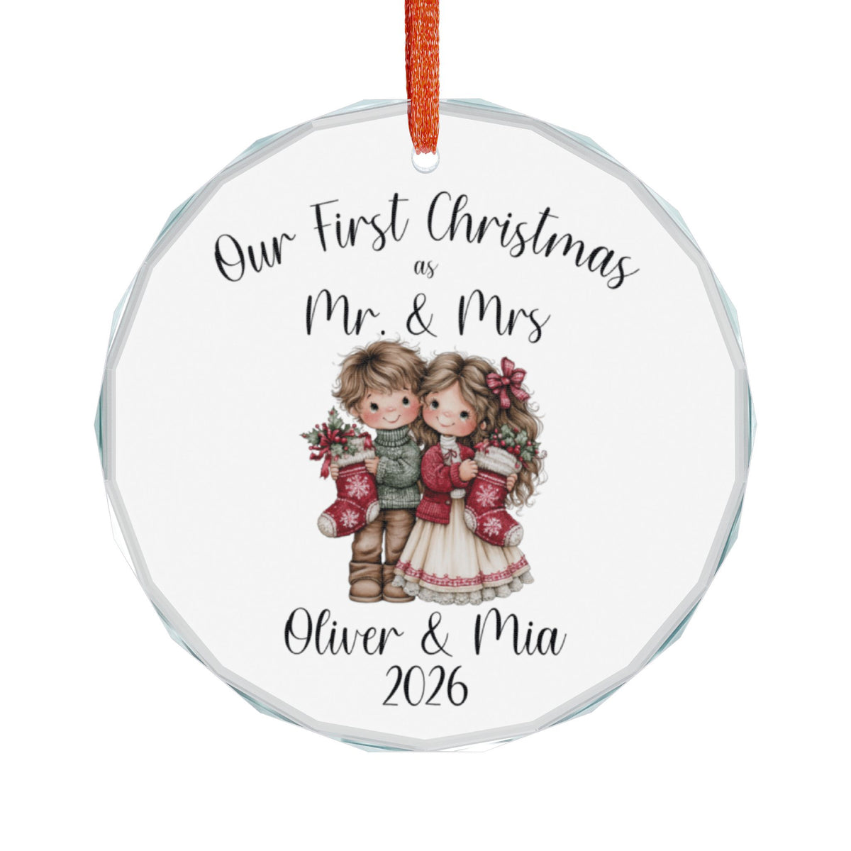 Our First Christmas as Mr & Mrs Ornament, Personalized Glass Newlywed Christmas Ornament 2026, Custom Names Wedding Gift with Gift Box