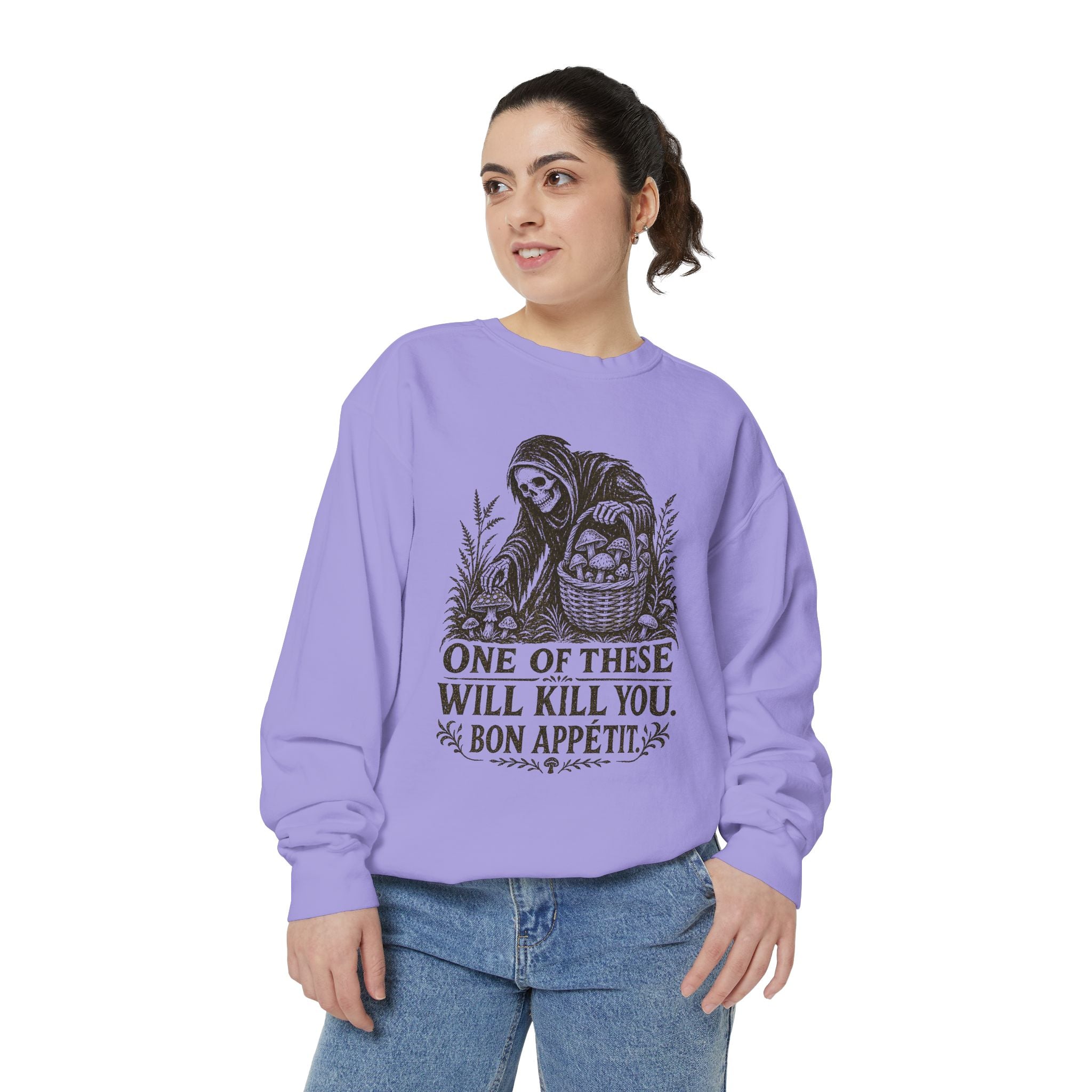 Comfort Colors Grim Reaper 'One of These Will Kill You - Bon Appétit' Sweatshirt