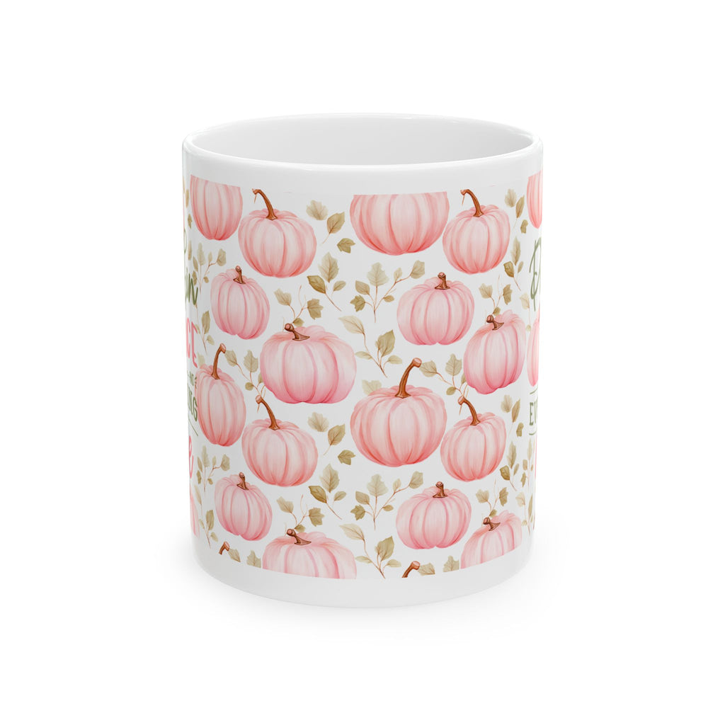 Pink Pumpkin Ceramic Mug — Autumn Floral Coffee Cup (11oz, 15oz)