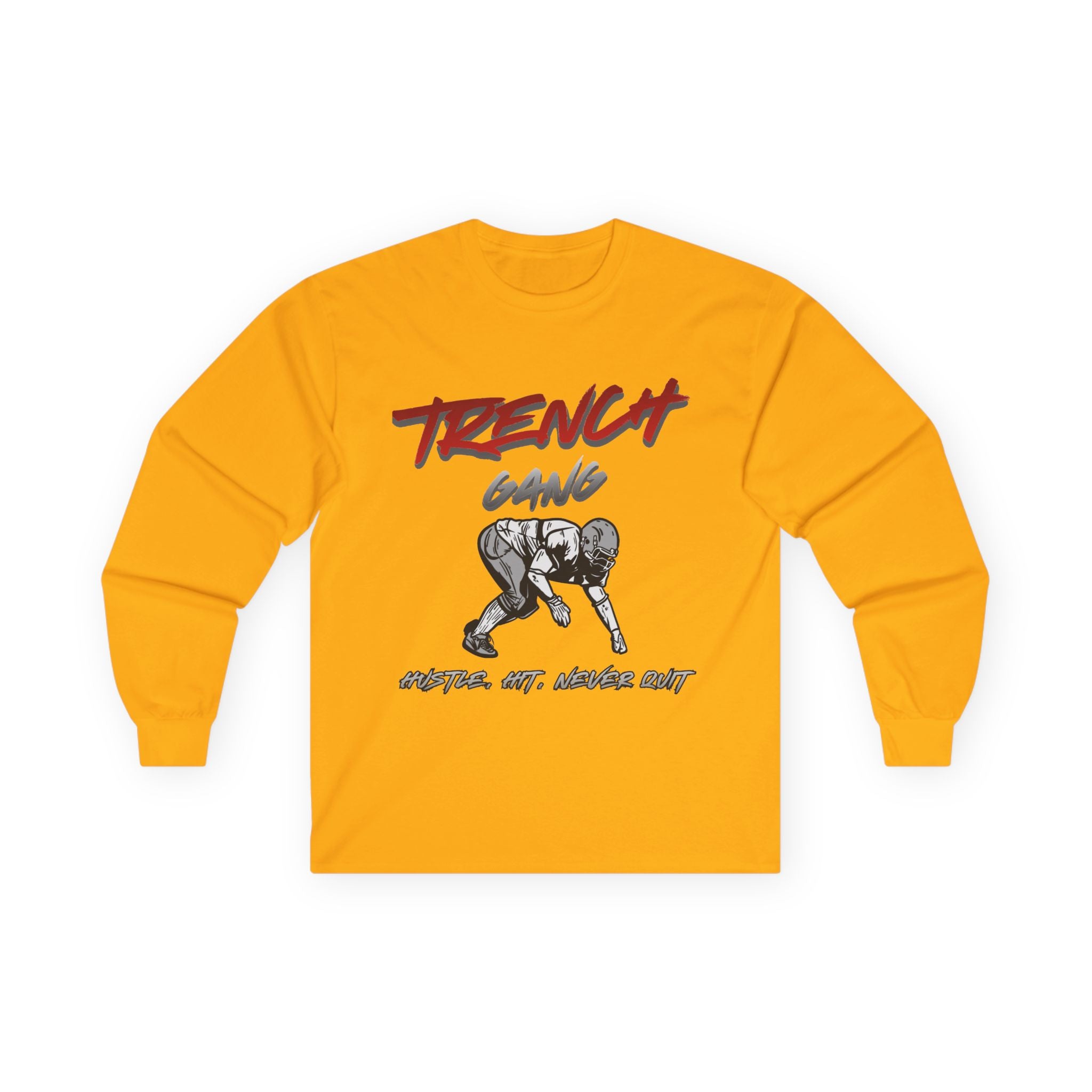 Trench Gang Football Long Sleeve Tee — Distressed Lineman Stance