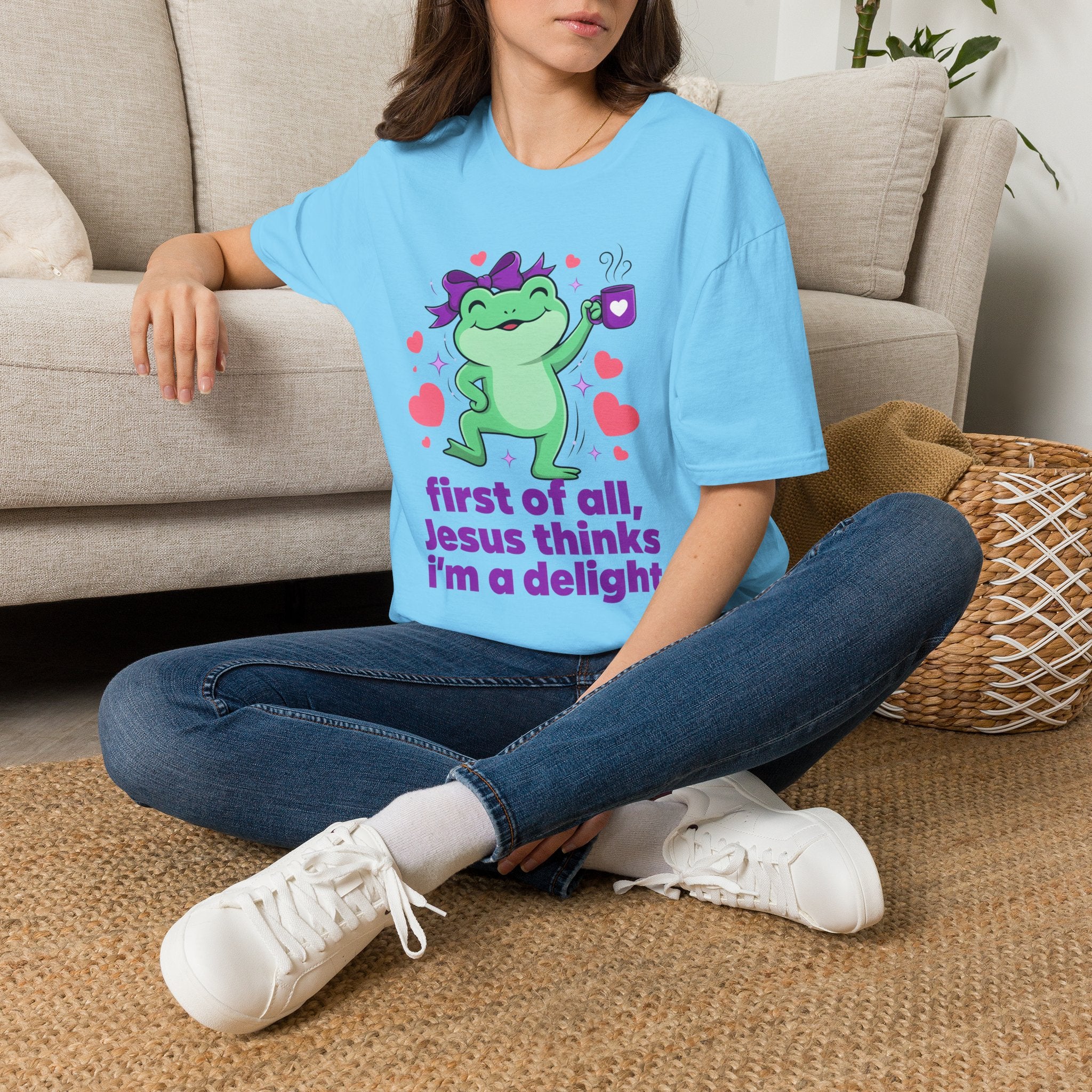 Delightful Dancing Frog Tee First of all Jesus thinks I'm a delight Christian Graphic T-Shirt