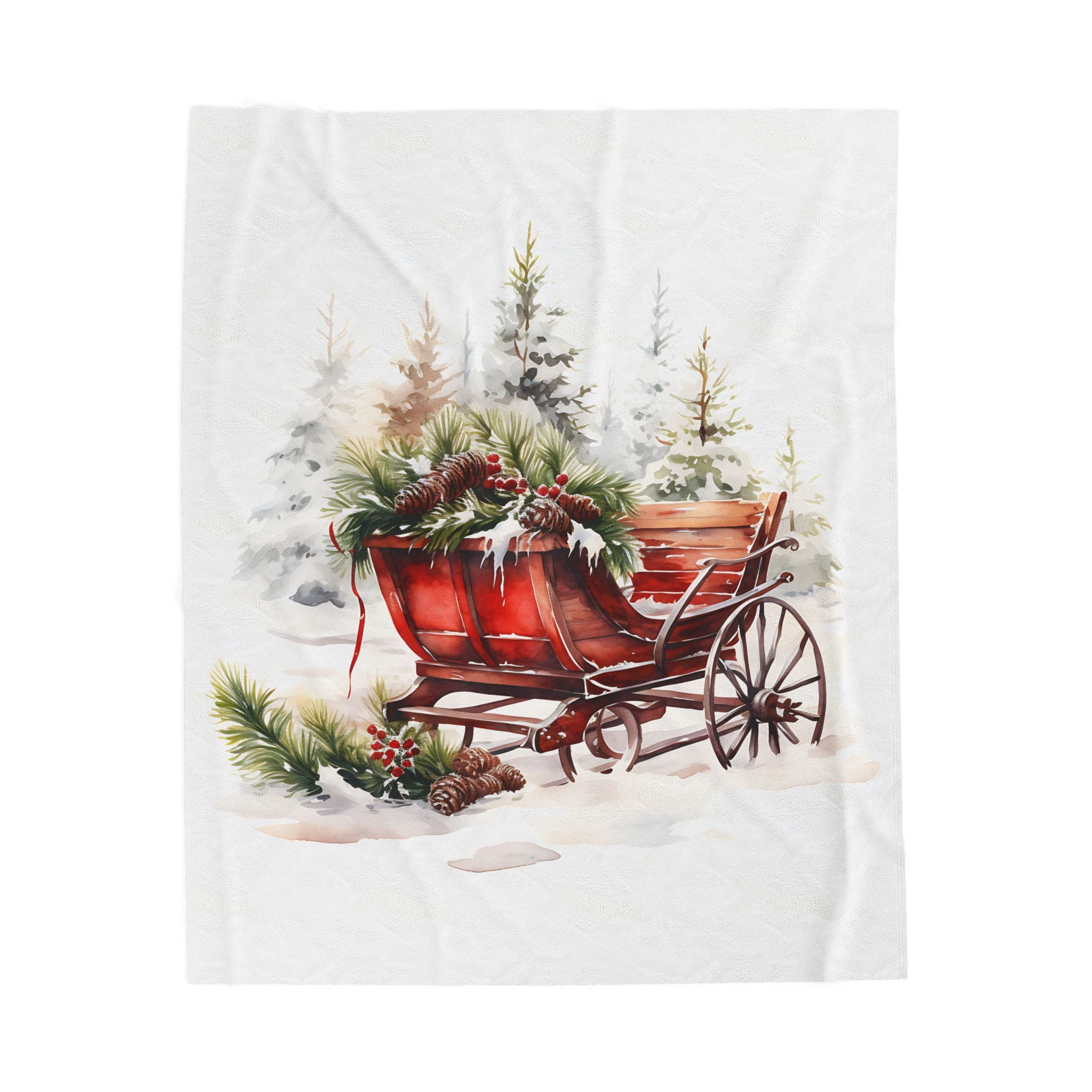 Christmas Sleigh Velveteen Plush Blanket — Cozy Holiday Throw with Vintage Red Sleigh Design