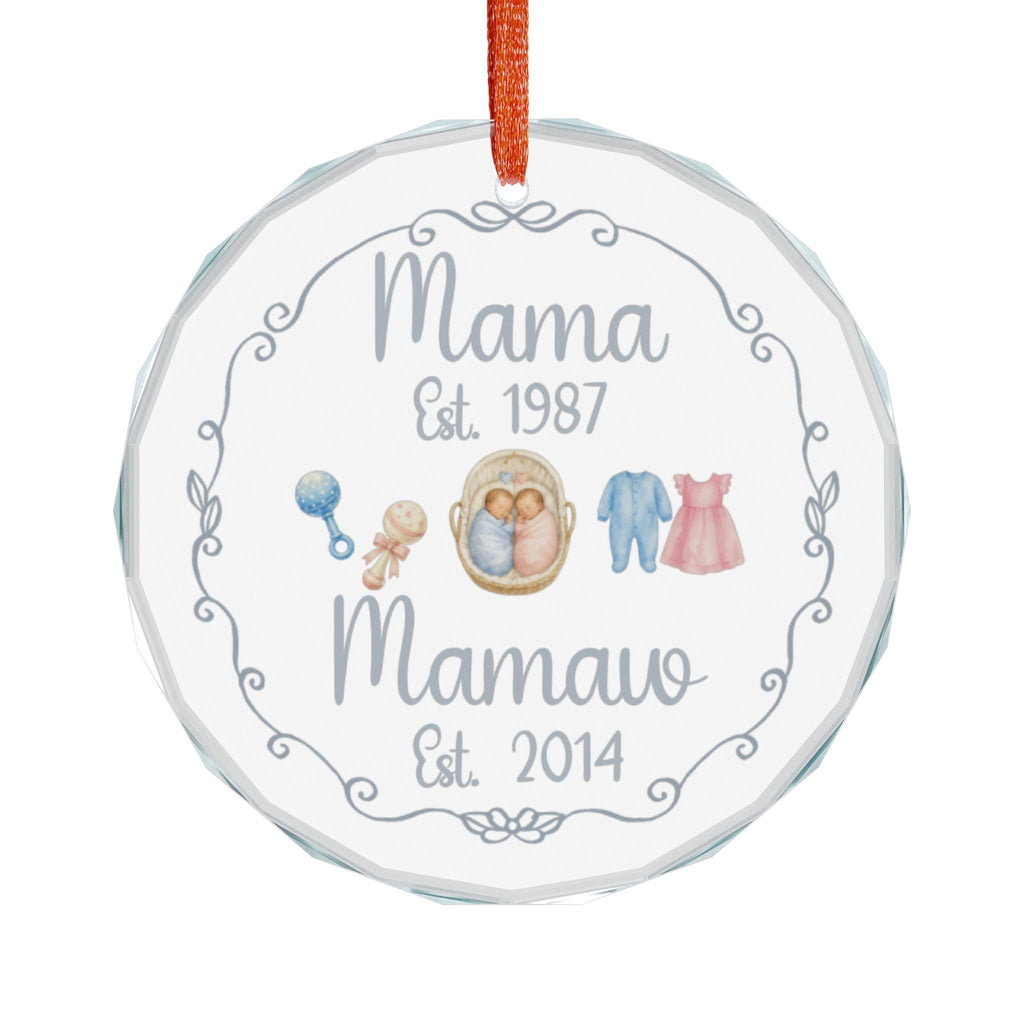 Mamaw of Boy Girl Twins Ornament, Personalized Glass Ornament, Twin Grandchildren Announcement, Mama Mamaw Est. Year