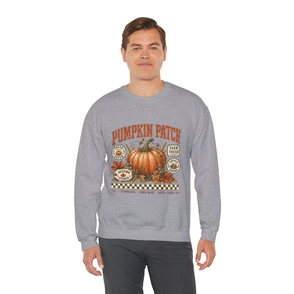 Pumpkin Patch Crewneck Sweatshirt — Vintage Autumn Farm Pumpkin Design