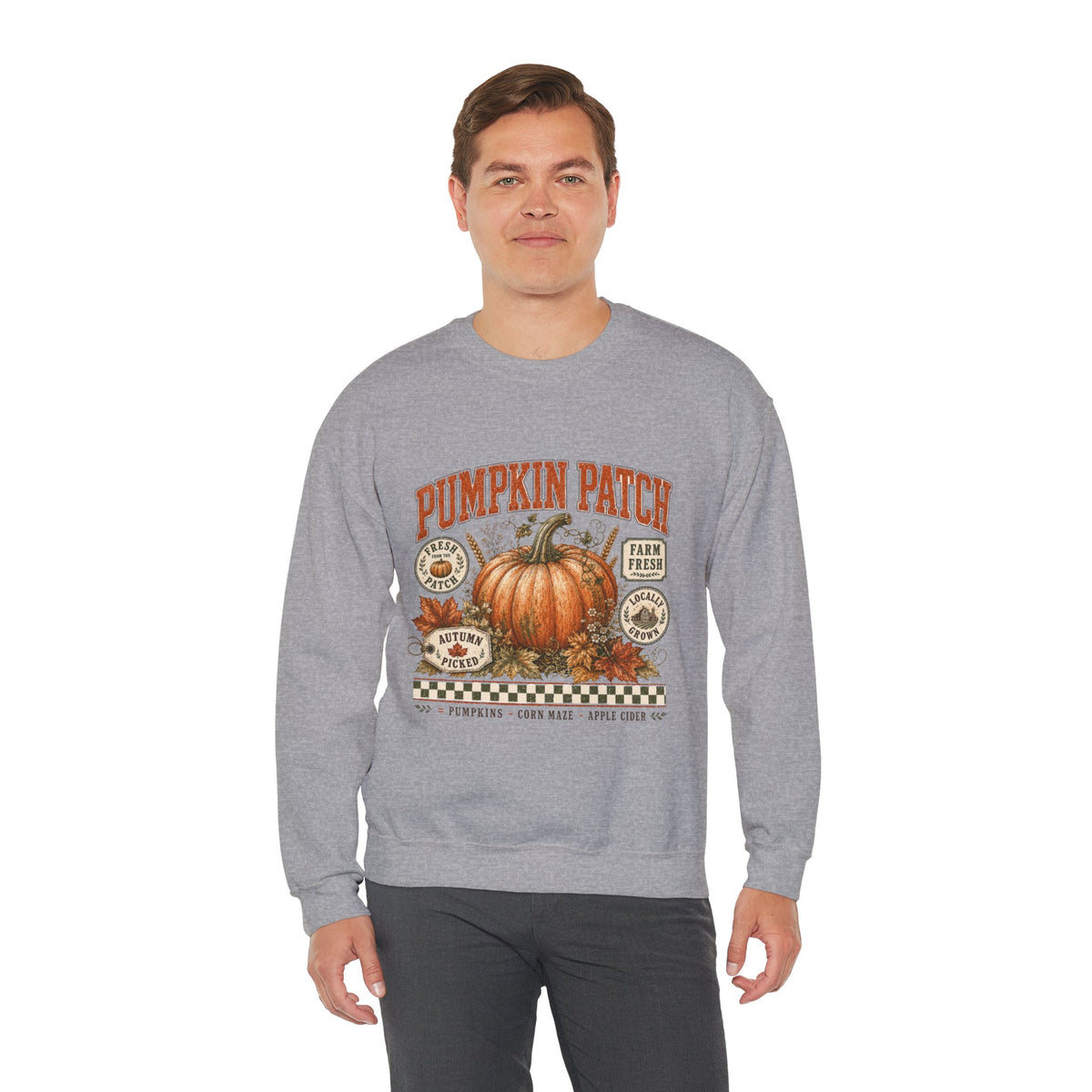 Pumpkin Patch Crewneck Sweatshirt — Vintage Autumn Farm Pumpkin Design