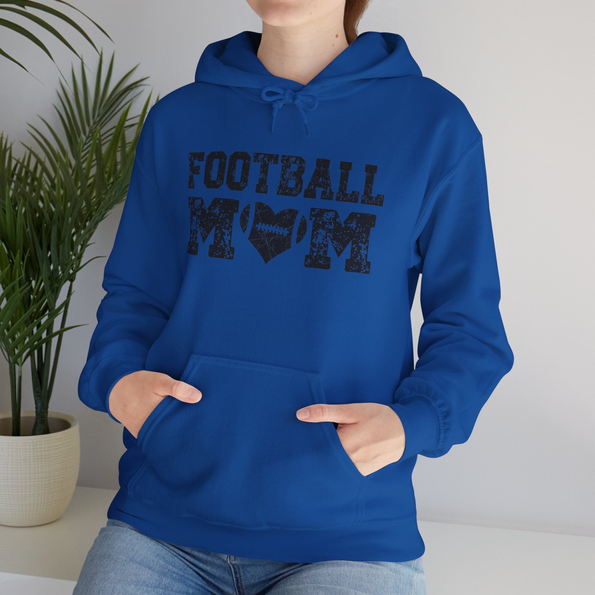 Football Mom Hoodie - Distressed Football Heart Design, Athletic Mom Gift