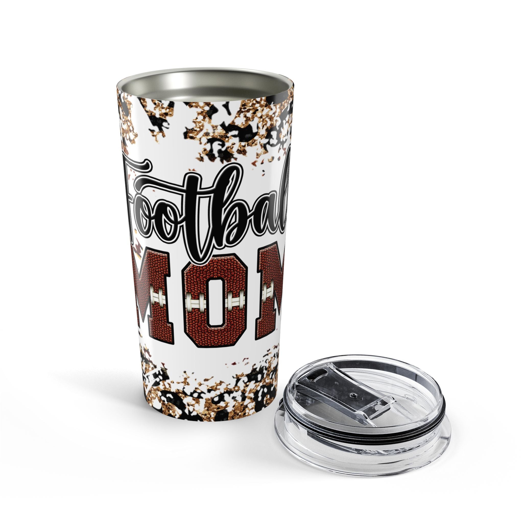 Football Mom Leopard Glitter Football Design 20oz Tumbler Insulated Travel Cup