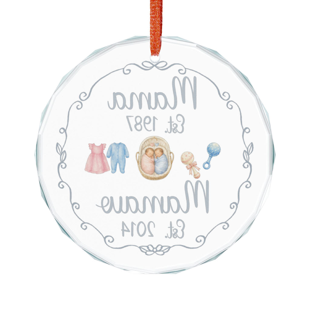 Mamaw of Boy Girl Twins Ornament, Personalized Glass Ornament, Twin Grandchildren Announcement, Mama Mamaw Est. Year
