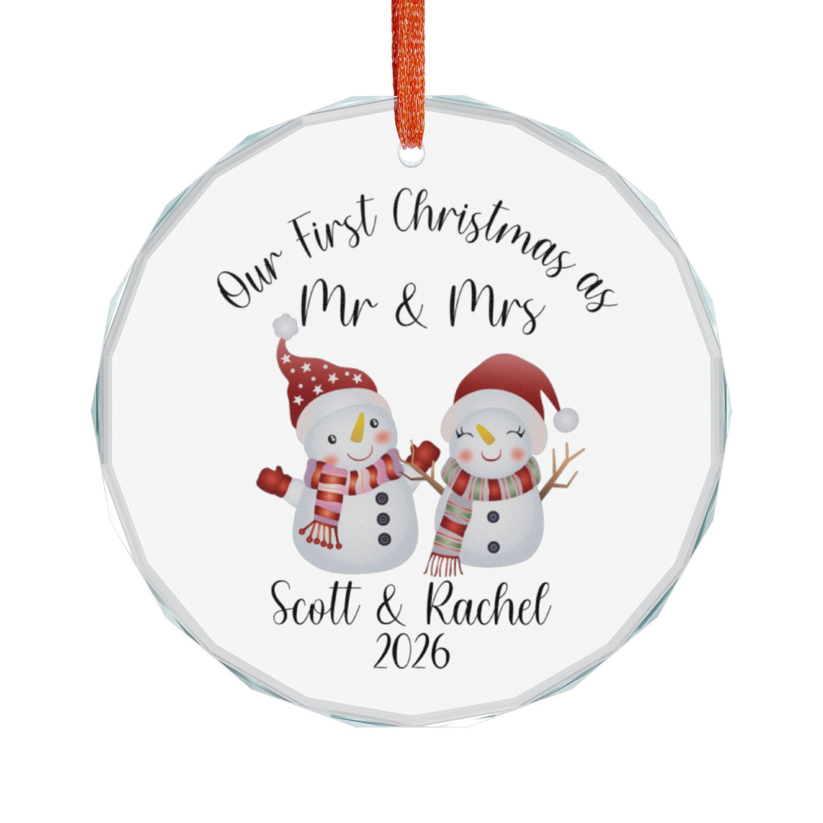 Our First Christmas as Mr & Mrs Glass Ornament | Snowman Couple Holiday Ornament