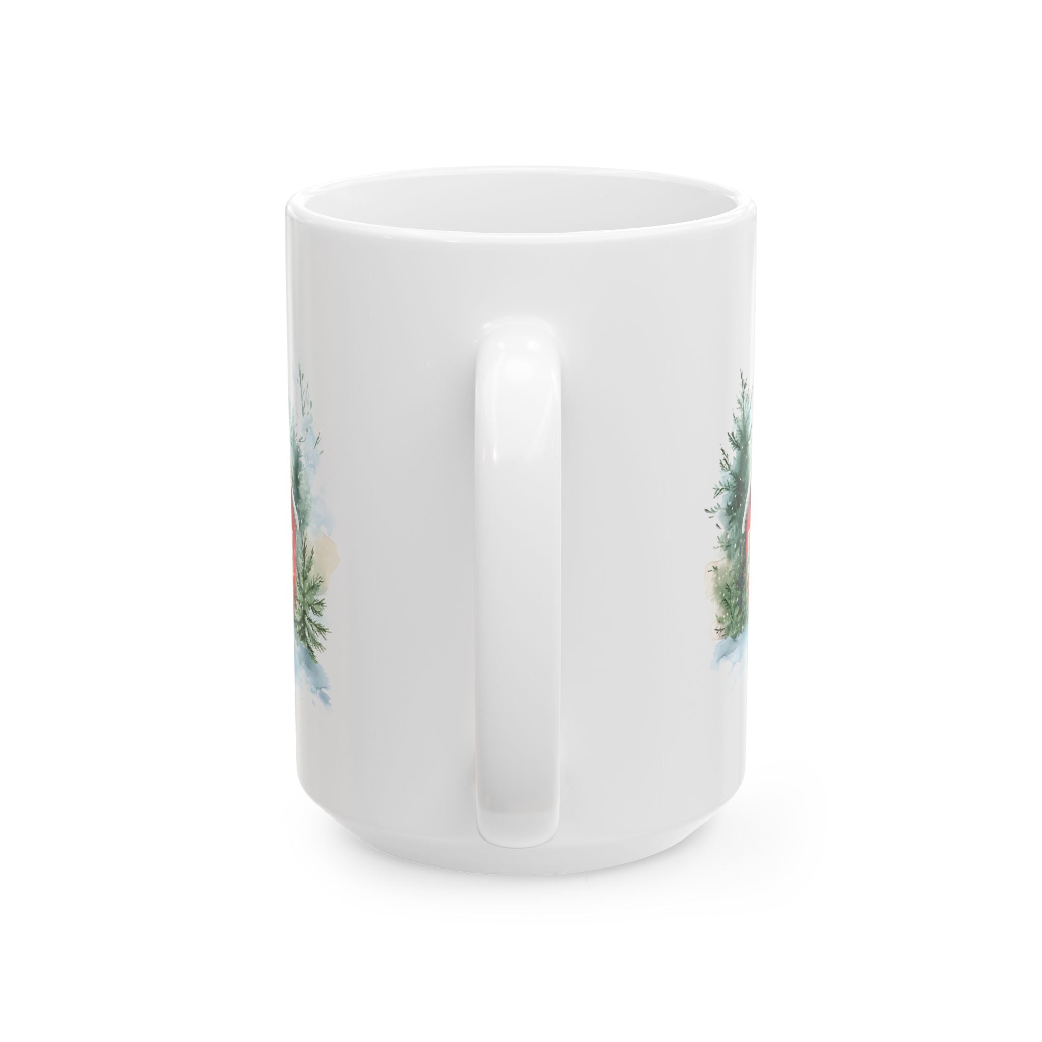 Ceramic Mug — Cozy Winter Barn Watercolor Coffee Mug (11oz, 15oz)