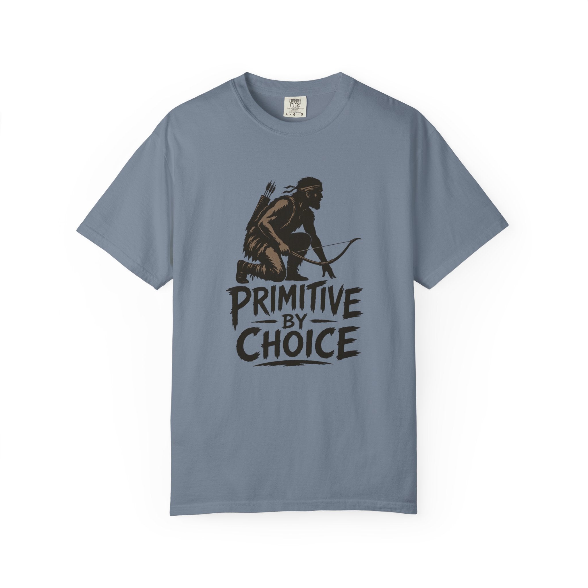 Comfort Colors Primitive By Choice T-Shirt — Caveman Bow Hunter Graphic Tee