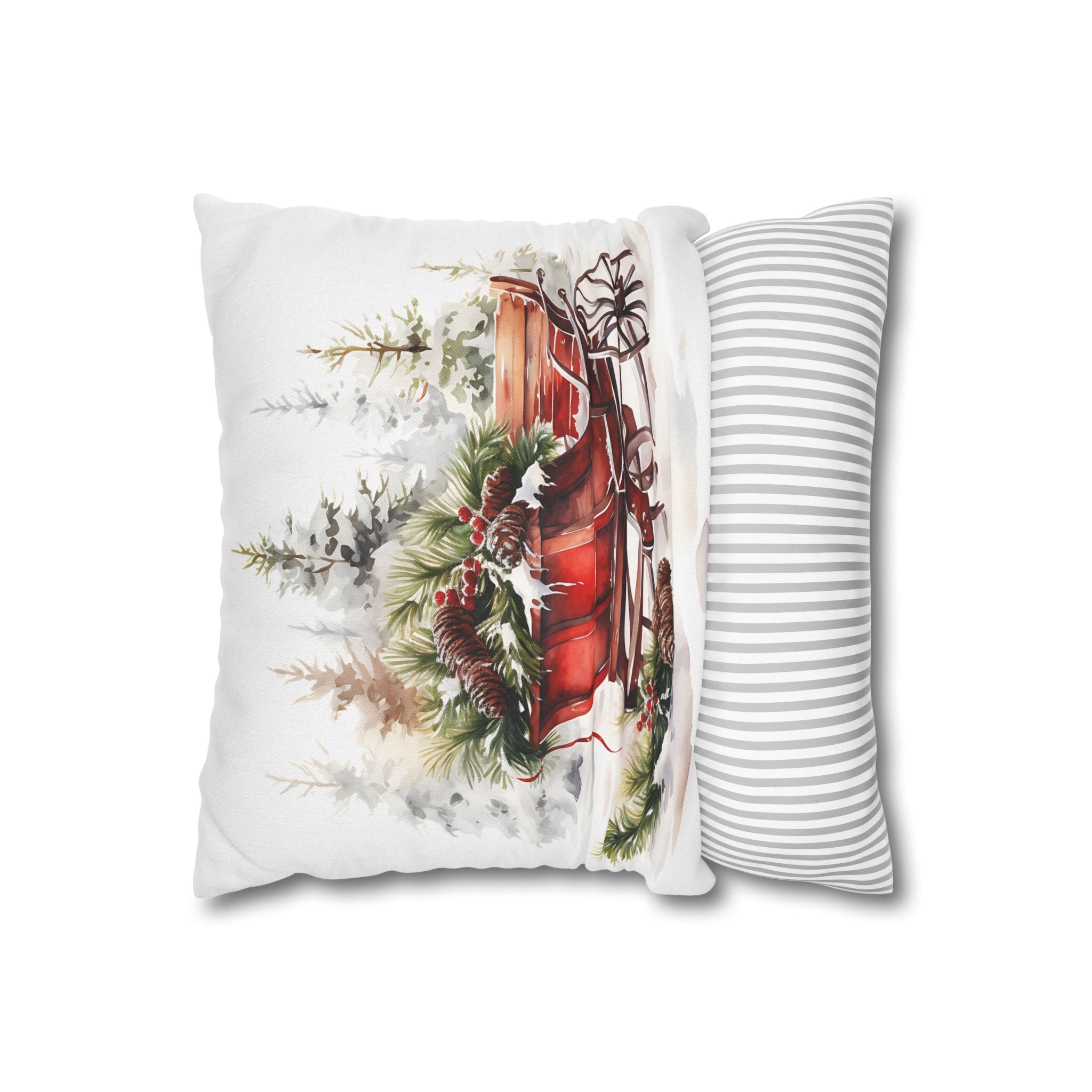 Vintage Red Sleigh Pillowcase | Christmas Holiday Winter Decor