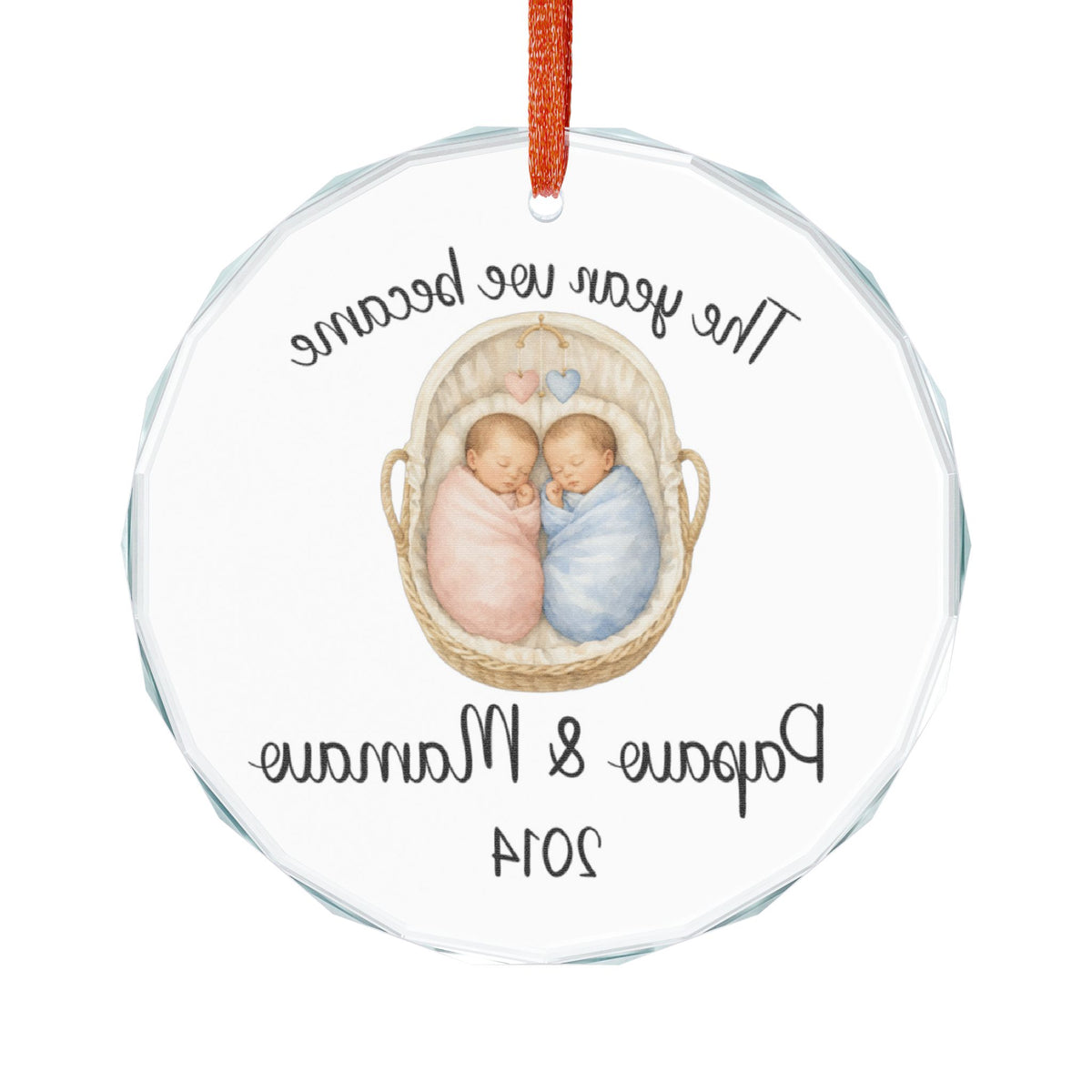 The Year We Became Papaw & Mamaw Ornament, Personalized New Grandparent Gift, Custom Glass Christmas Ornament, Twins Grandparent Keepsake