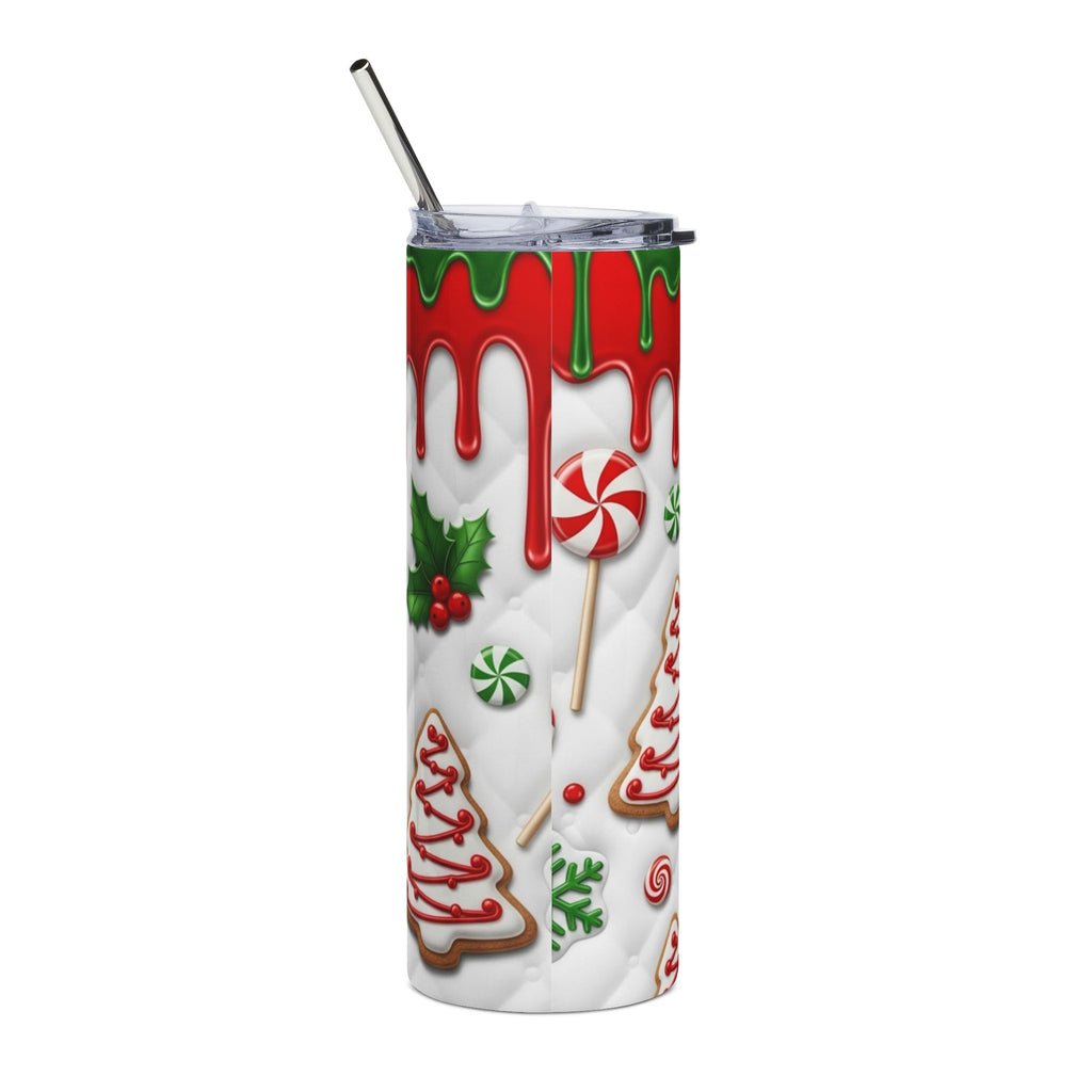 20oz Christmas Cookie Stainless Steel Tumbler — Holiday Gingerbread & Candy Cane Design