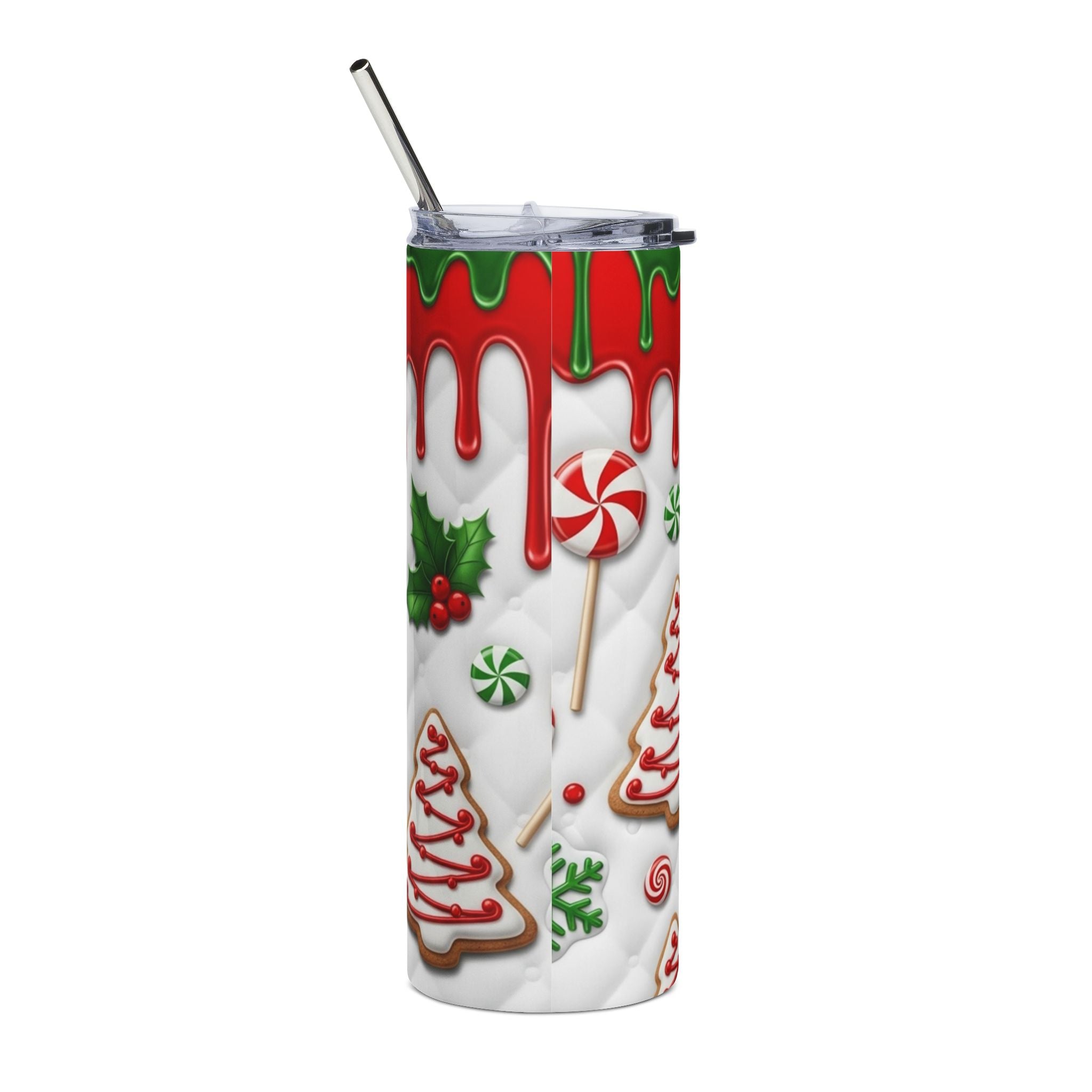 20oz Christmas Cookie Stainless Steel Tumbler — Holiday Gingerbread & Candy Cane Design