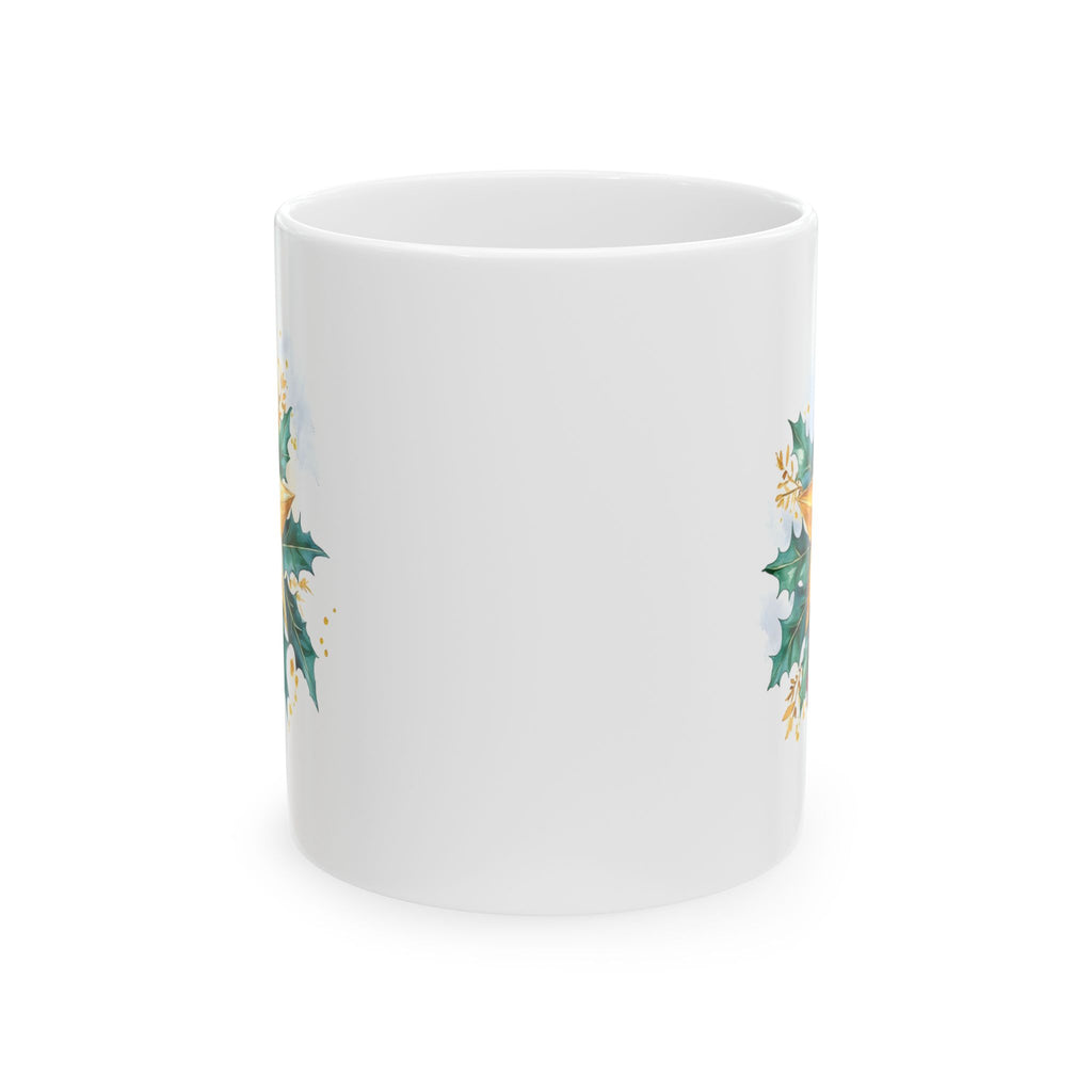 Holly & Gold Floral Ceramic Mug — Festive Christmas Coffee Cup (11oz/15oz)