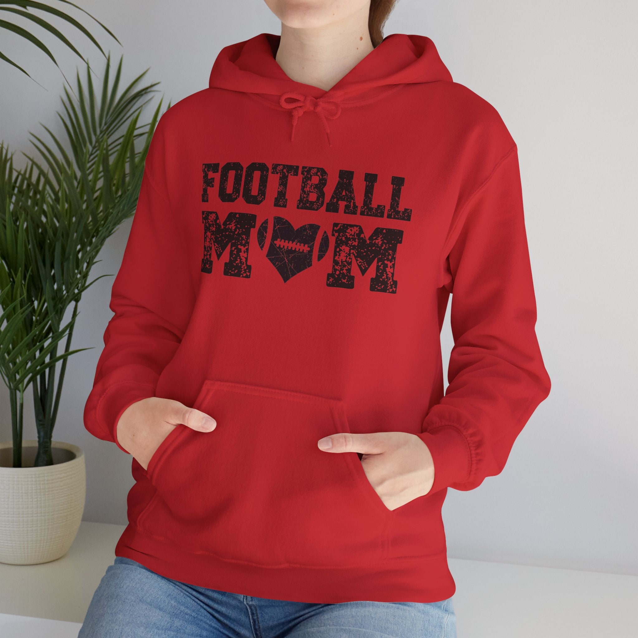 Football Mom Hoodie - Distressed Football Heart Design, Athletic Mom Gift