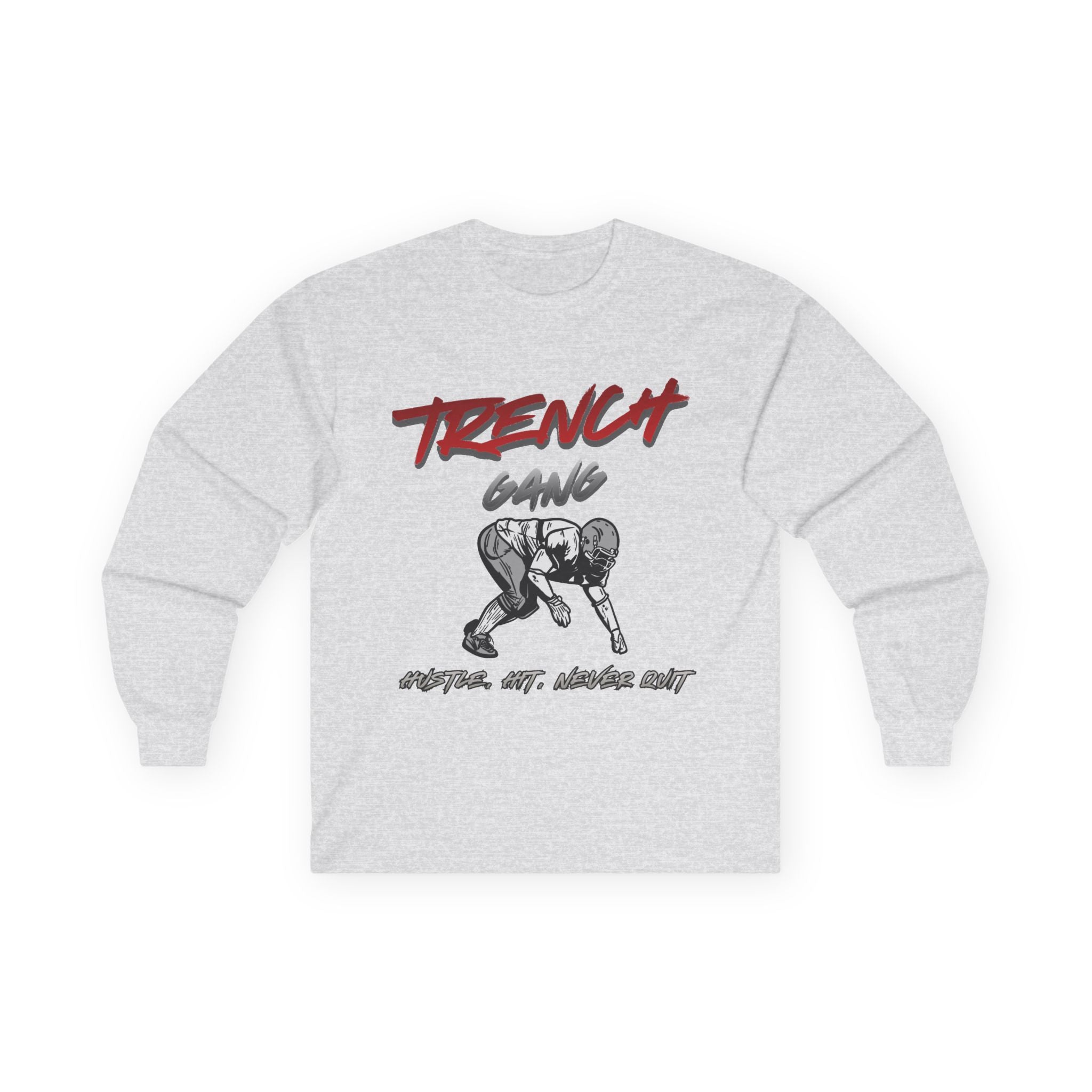 Trench Gang Football Long Sleeve Tee — Distressed Lineman Stance